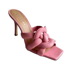 Coach All Leather Knotted Heeled Mules Pink 9.5